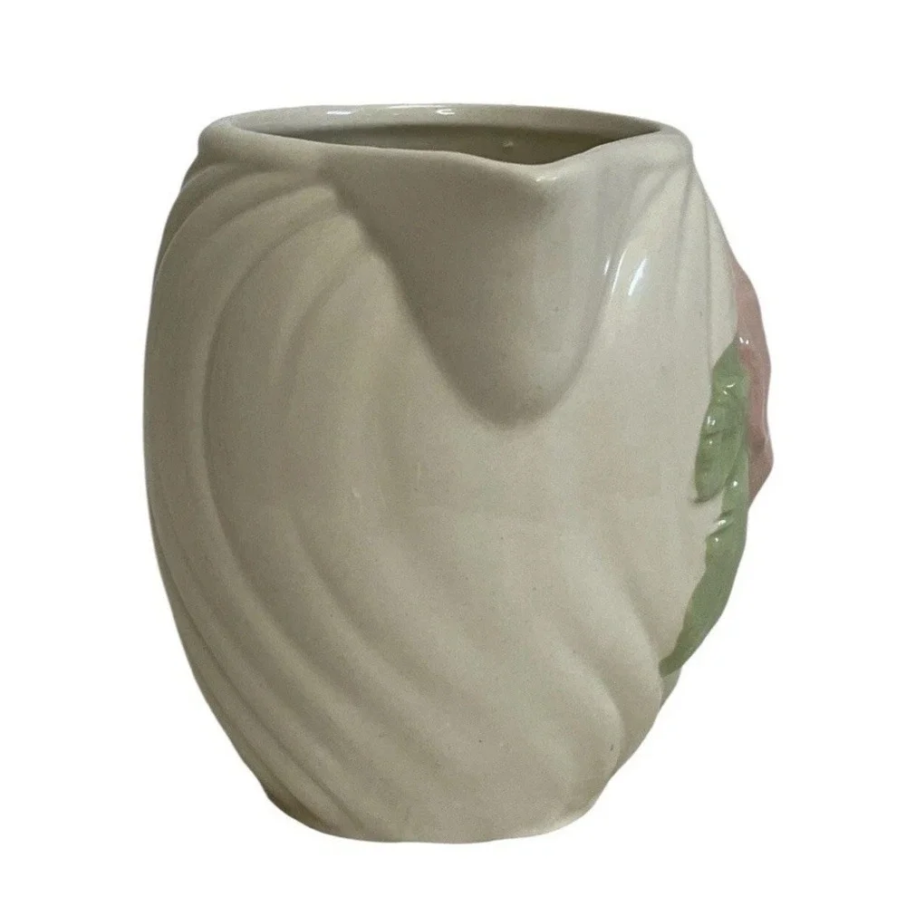 Vintage American Bisque Pink Flower Floral Pitcher